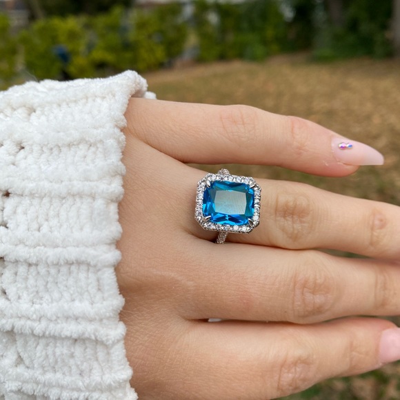 Fashion 925 Silver Ring for Emerald Cut Aquamarine - Picture 9 of 11